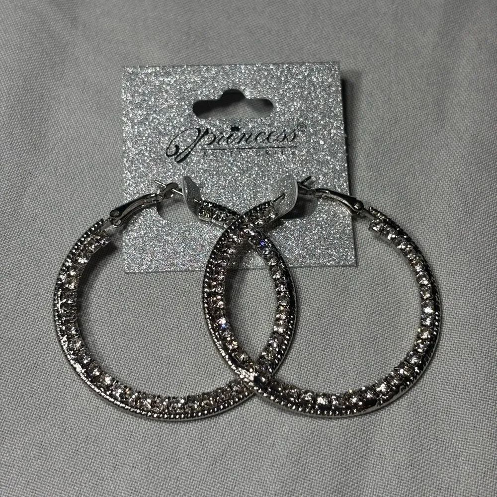 New! Princess Accessories Silver Gemstone Hoop Earrings